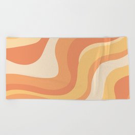 Vintage Retro Waves 70s 80s Pattern Hippie Boho Decor Orange Yellow Groovy Rainbow Beach Towel