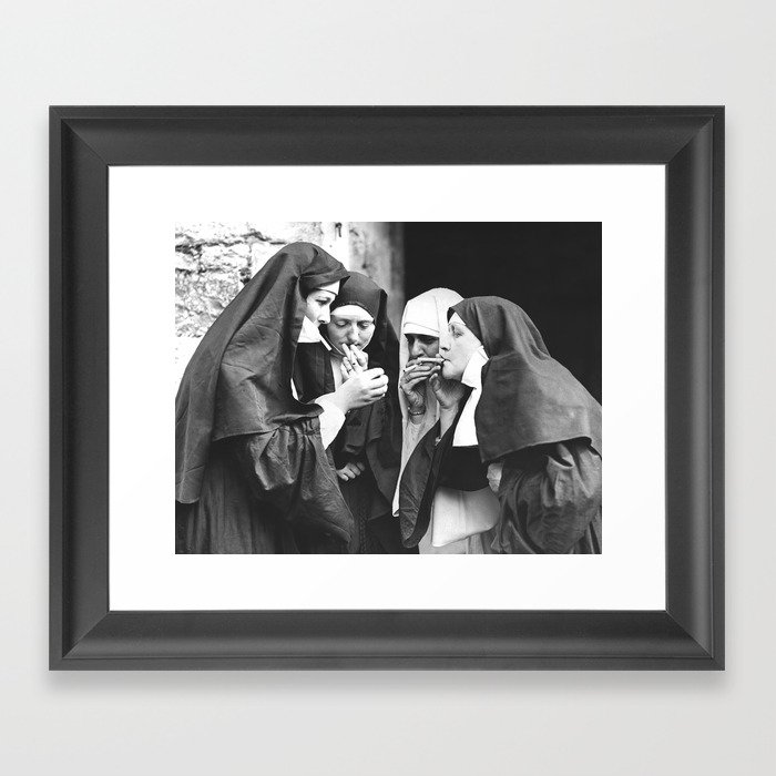 Nuns Smoking High Resolution Version Framed Art Print