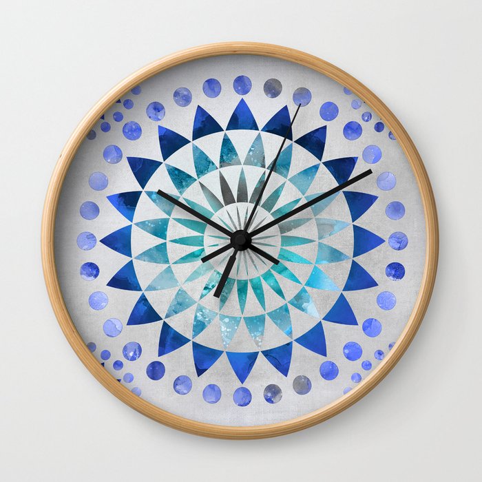 Mandala Pattern blue and turquoise Wall Clock