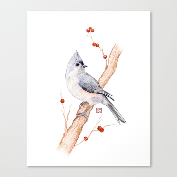 Tufted titmouse watercolour Canvas Print