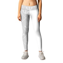 White Anchors on Silver Grey and White Vertical Split Leggings