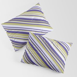 [ Thumbnail: Dark Slate Blue, Dark Khaki & Lavender Colored Striped Pattern Pillow Sham ]