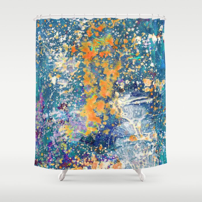 Abstract Painting Mixed Media In Turquoise Blue Orange And