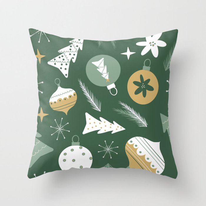 Cozy Cottage Christmas - Green Throw Pillow
