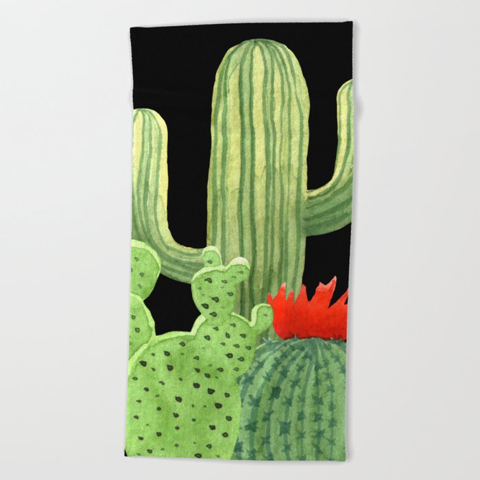 Perfect Cactus Bunch on Black Beach Towel