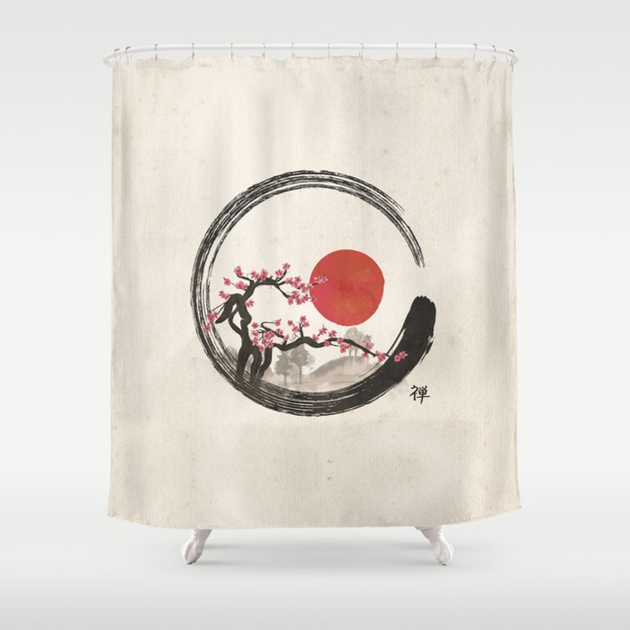 Zen Enso Circle and Sakura Tree Shower Curtain