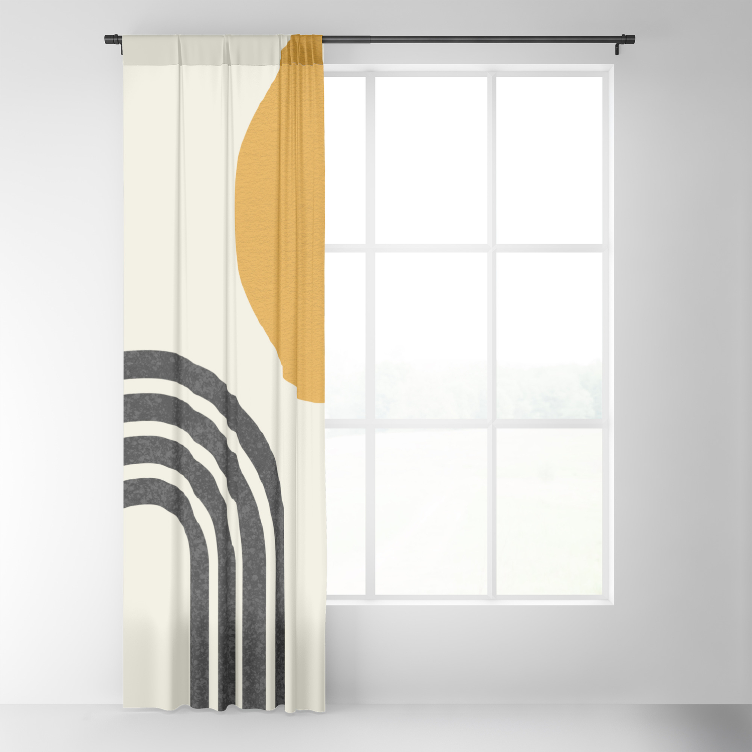 Retro Mid-Century Design Lined Window Curtains Black And White Geometric