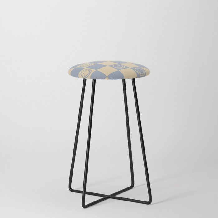 Cute Smiley Faces on Checkerboard \\ Neutral Color Palette Counter Stool