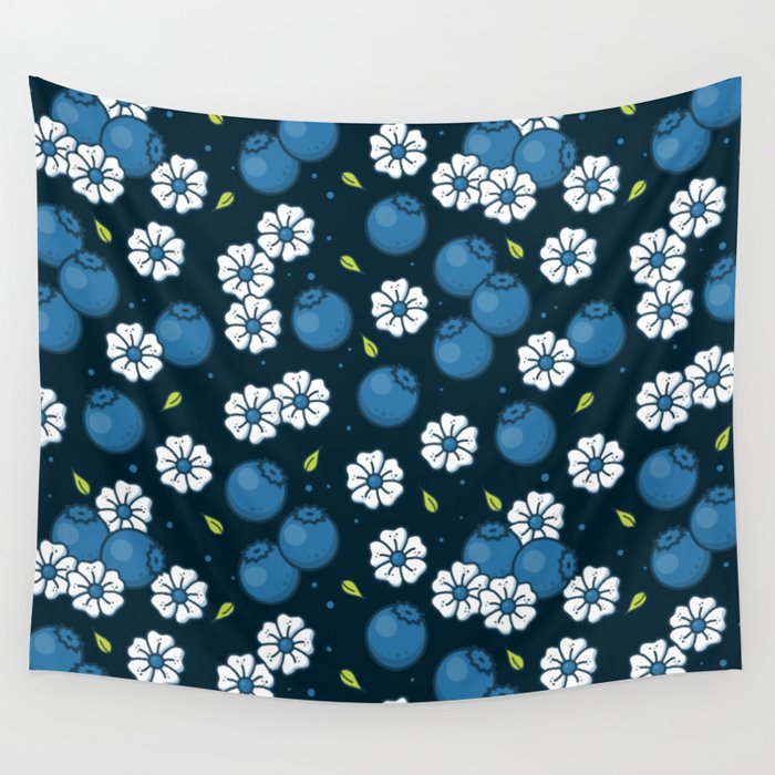 Blueberries n Flowers Wall Tapestry