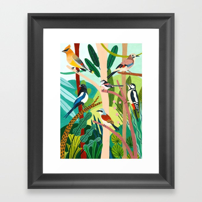 Jungle Birds Framed Art Print by Ambers Textiles Society6