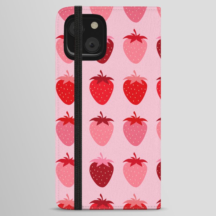 Les Fraises | 01 - Fruit Print Pink And Red Strawberry Preppy Modern Decor Abstract Strawberries iPhone Wallet Case