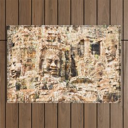 Stone Faces Ancient Wall Outdoor Rug