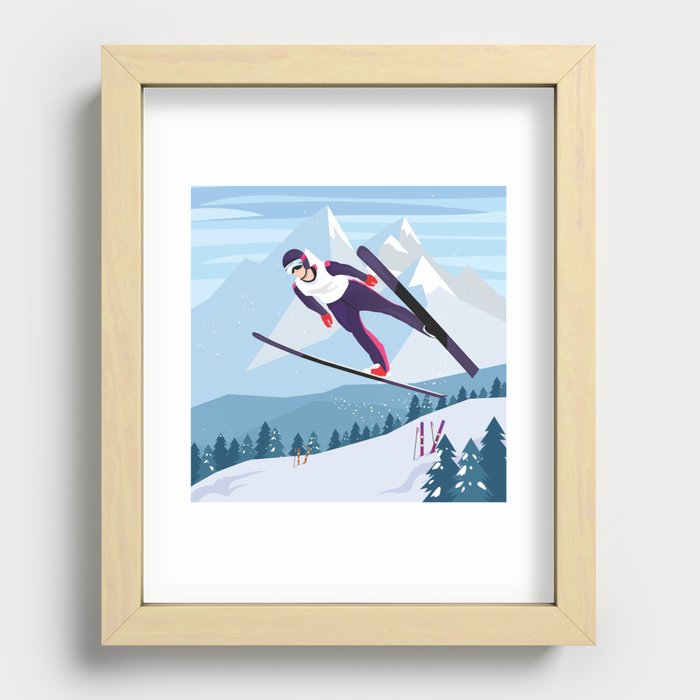 Skiing - Flying Recessed Framed Print