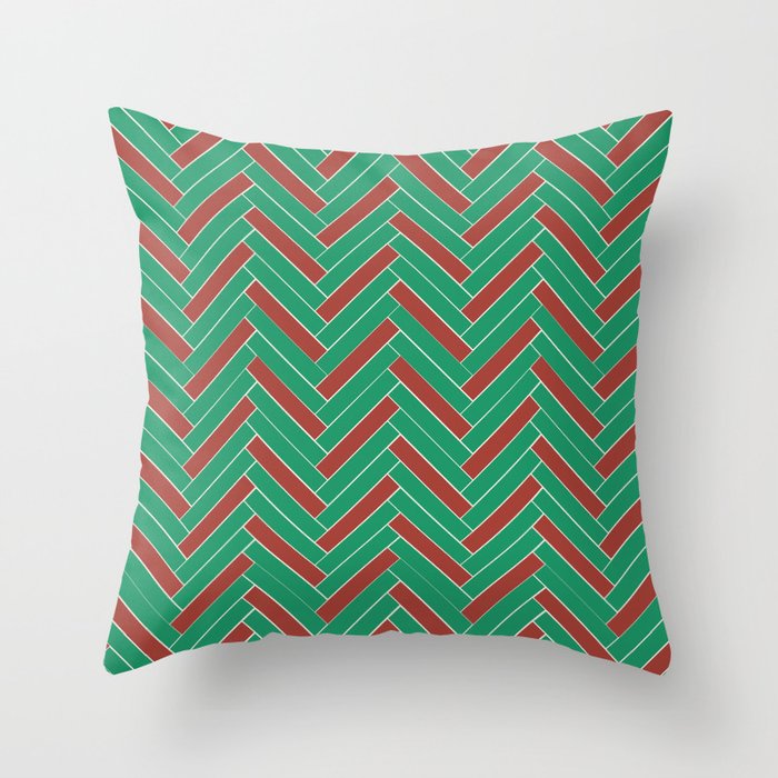 Herringbone Pattern - Green and Red Throw Pillow