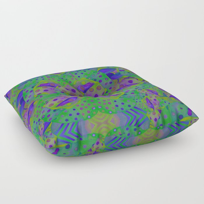 "Be yourself (Pop Fantasy Colorful Pattern)" Floor Pillow | Painting, Watercolor, Pattern, Pop-art, Abstract, Marcanton, Marmarina, Polka-dots, Green, Violet