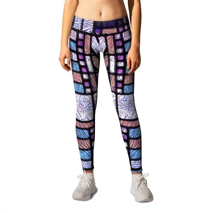 Purple and Blue Art Deco Stained Glass Design Leggings
