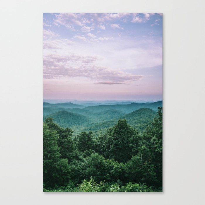 Pink Sunset over the Blue Ridge Mountains Canvas Print