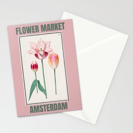 Flower Market Amsterdam Vintage Pink Tulip Floral Stationery Card