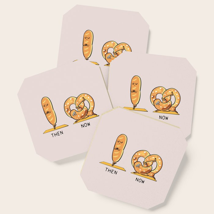 Bread Yoga Then and Now Coaster by Huebucket Society6