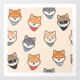 Cute Japanese Dog - Shiba Inu Pattern Art Print