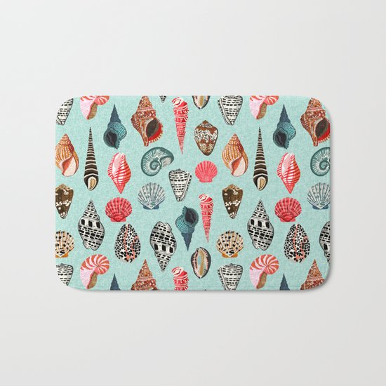 Seashells ocean nautical beach seaside children kids baby home dec shell illustration Andrea Lauren Bath Mat