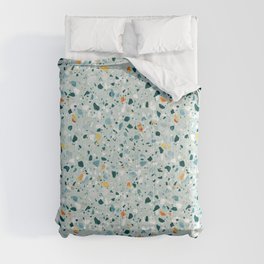 Mint Terrazzo, Eclectic Marble Texture Pattern, Colorful Neutral Pastel Illustration, Floor Tiles Comforter