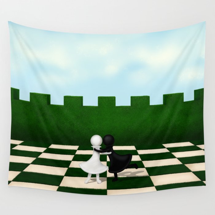 Best Mates Chess Pieces Interracial Friendship Wall Tapestry