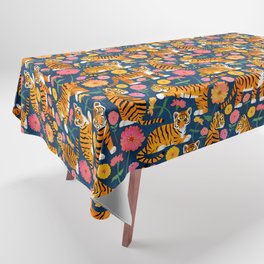 Tiger Cubs and Zinnias Tablecloth