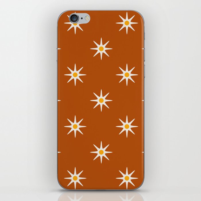 Atomic mid century retro star flower pattern in orange background iPhone Skin