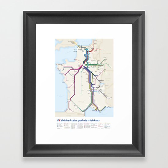 Itinéraires de train à grande vitesse de la France Framed Art Print