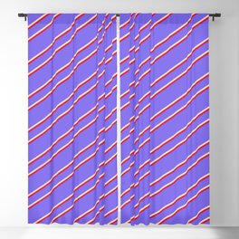 [ Thumbnail: Medium Slate Blue, Beige, and Crimson Colored Stripes Pattern Blackout Curtain ]