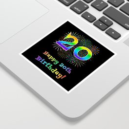 [ Thumbnail: 20th Birthday - Fun Rainbow Spectrum Gradient Pattern Text, Bursting Fireworks Inspired Background Sticker ]