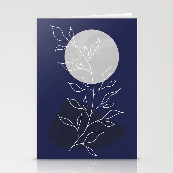Abstract landscape with a silver moon in a blue night Stationery Cards