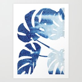 Navy Blue Tropical Leaf Art Print