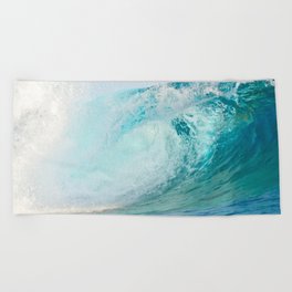 Pacific big surfing wave breaking Beach Towel