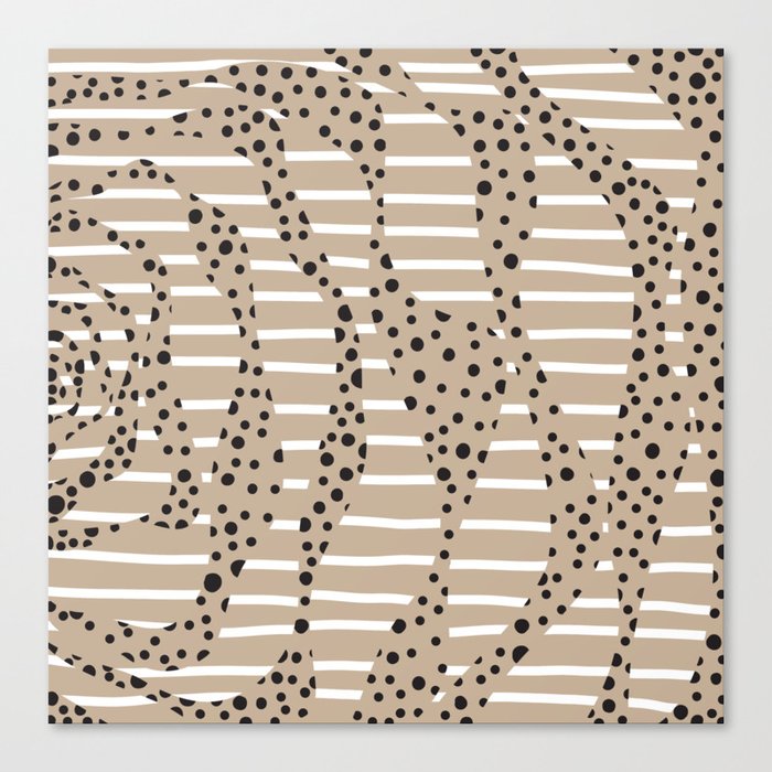 Spots and Stripes 2 - Taupe, Black and White Canvas Print