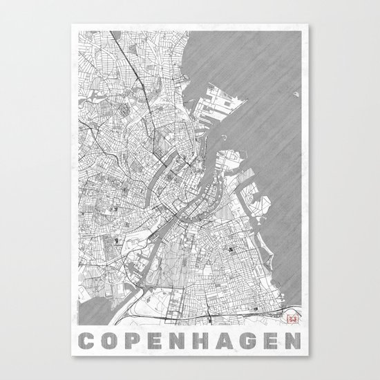 Copenhagen Map Line Canvas Print