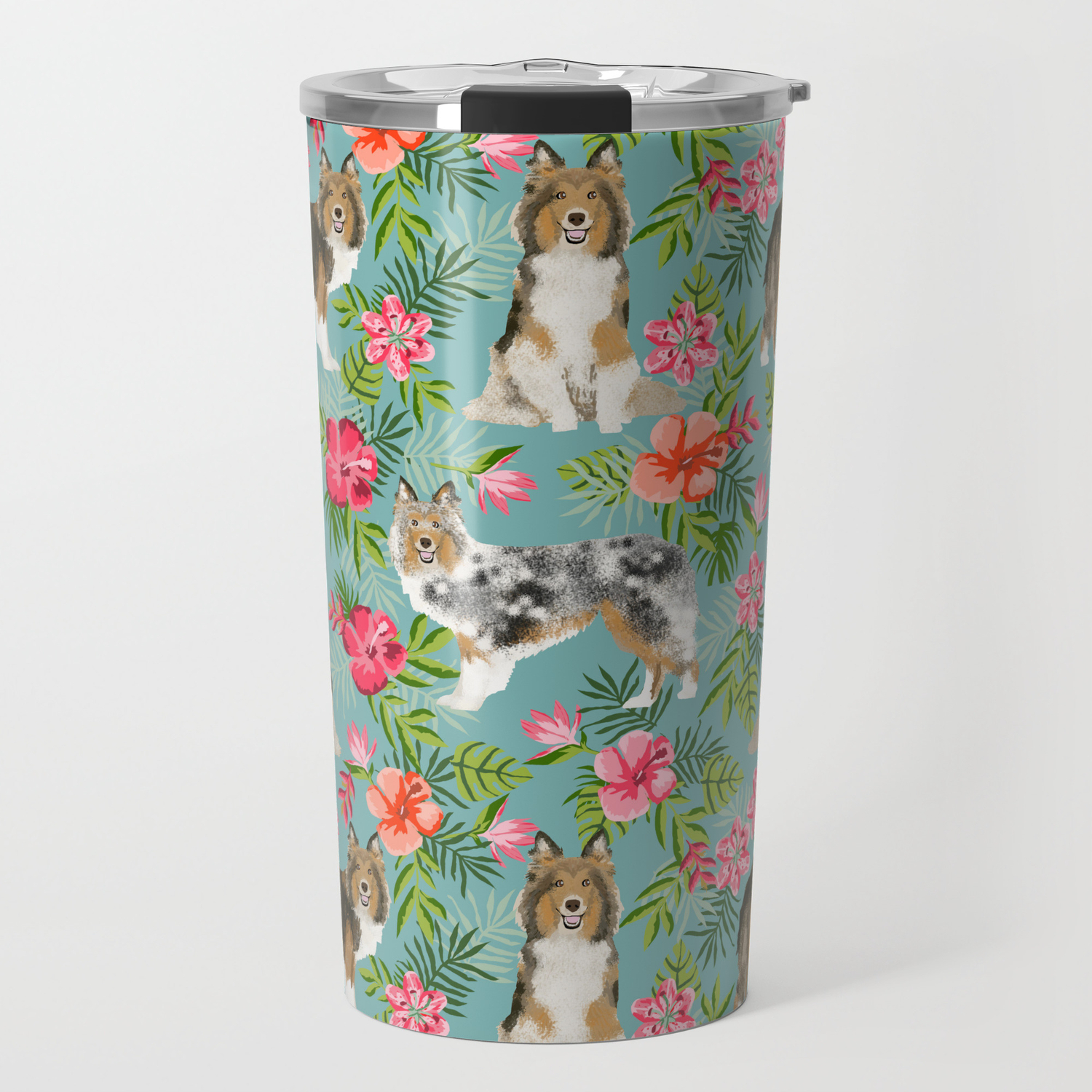 Sheltie Shetland Sheepdog Hawaii Floral Hibiscus Flowers Pattern