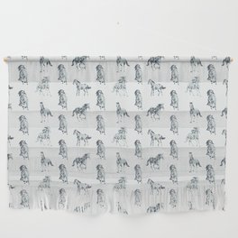 seamless pattern of gray horses silhouettes simulating strokes with digital painting Wall Hanging