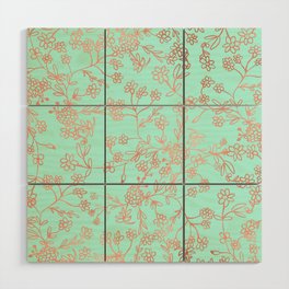 Elegant Hand Painted Rose Gold Mint Green Floral Wood Wall Art