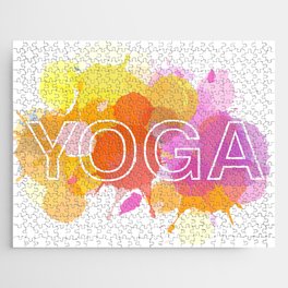 YOGA typography short quote in colorful watercolor paint splatter warm scheme Jigsaw Puzzle