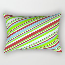 [ Thumbnail: Red, Light Sky Blue, Green, and Light Cyan Colored Striped/Lined Pattern Rectangular Pillow ]