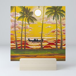 Surf Hawaii, Outrigger, Fly Hawaiian Air Vintage Travel Poster Mini Art Print