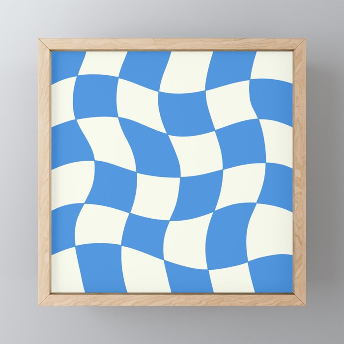 Ocean Blue Wavy Checkerboard  Framed Mini Art Print