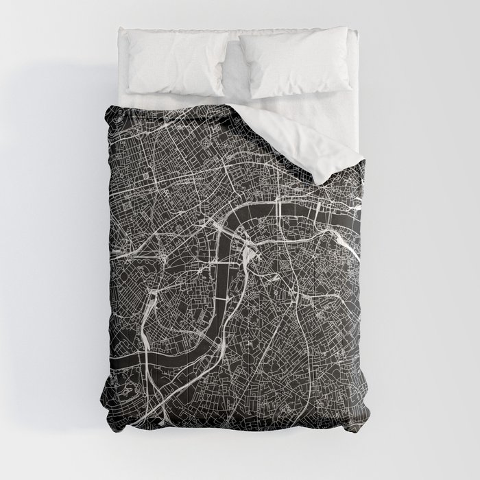 London Black Map Comforter
