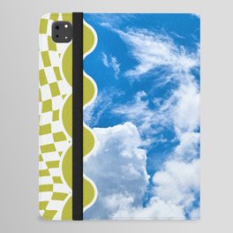 The Blue Sky In Muted Lime Green Wavy Frame On Muted Lime Green Warped Checkerboard iPad Folio Case