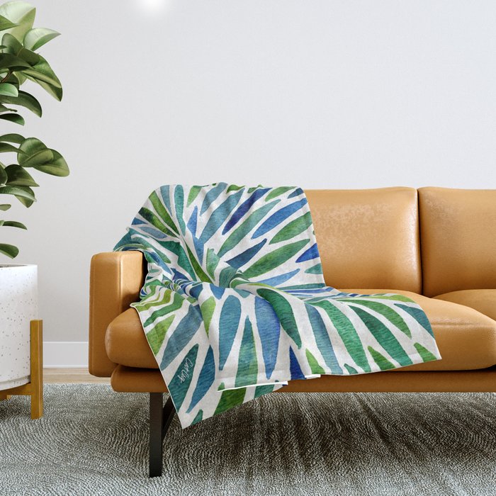 Watercolor Burst Blue & Green Throw Blanket by Cat Coquillette Society6