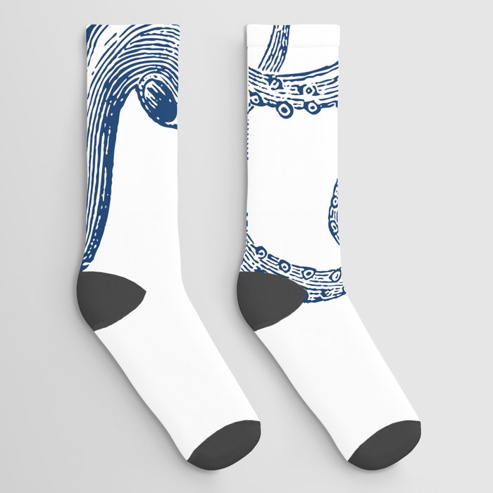 Blue nautical vintage octopus illustration Socks