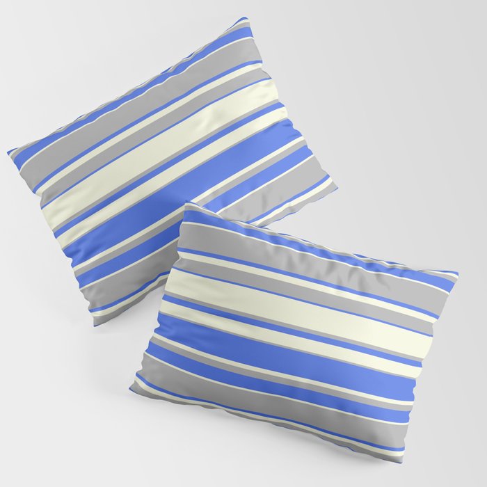 Beige, Dark Grey & Royal Blue Colored Pattern of Stripes Pillow Sham