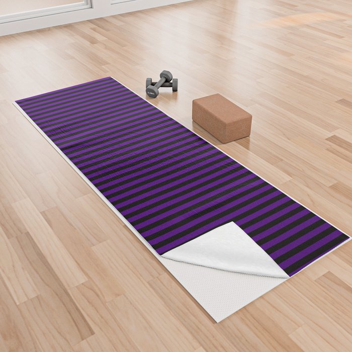Indigo & Black Colored Striped/Lined Pattern Yoga Towel